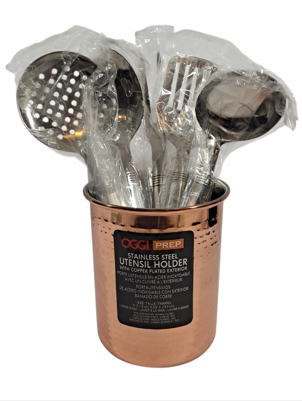 OGGI PREP Stainless Steel Utensil Holder Copper Plated With 6 Utensils NEW